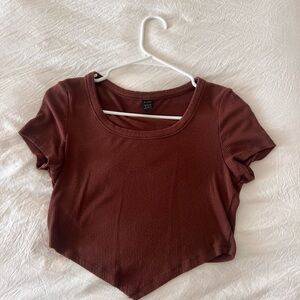 Women's Ribbed Short Sleeve Top - Brown